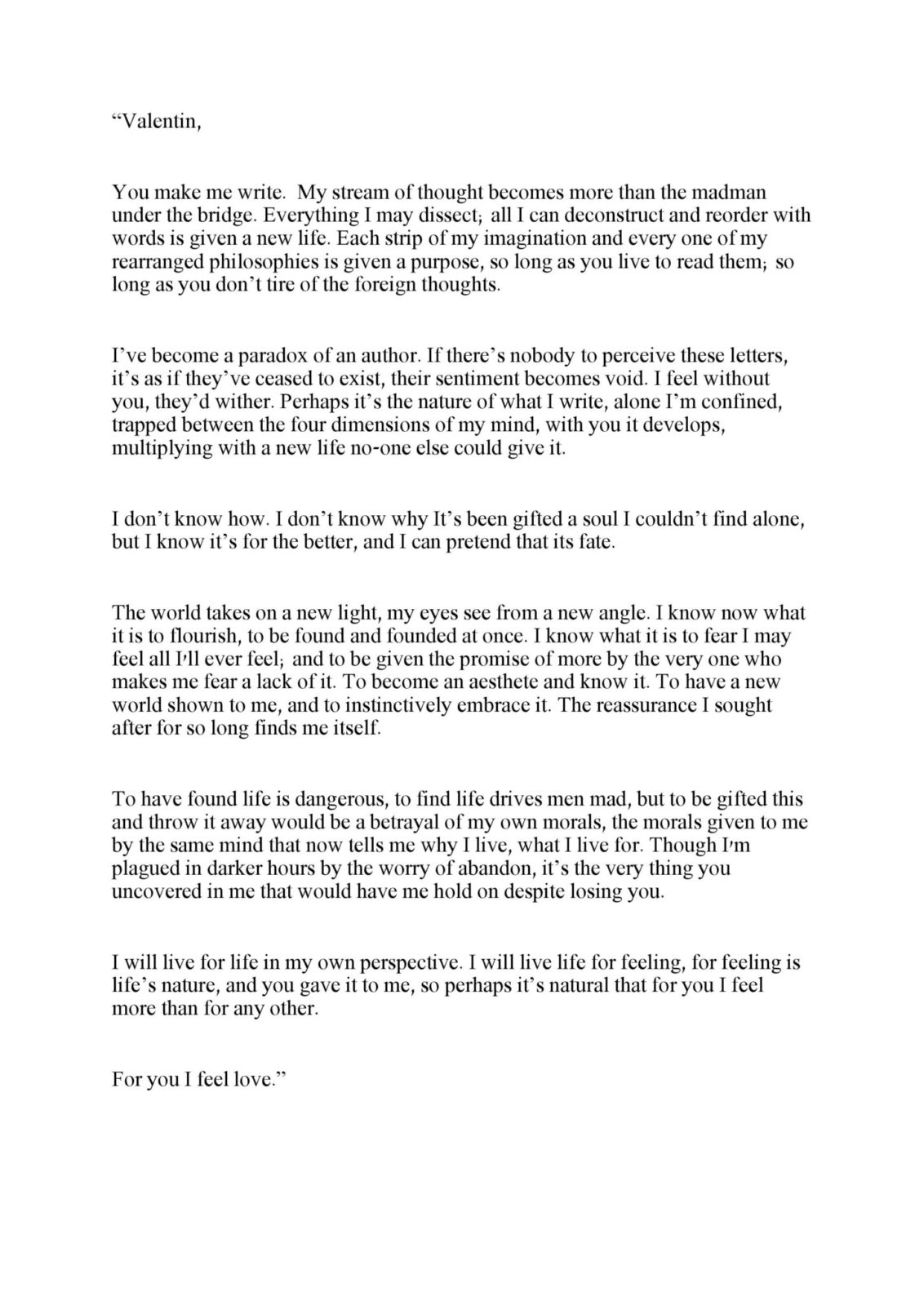 A Letter to Valentin. - The Litmus School Writing Project