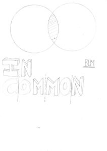 A drawing of a Venn diagram with the overlapping part shaded. The words In Common and BLM are underneath in large writing.