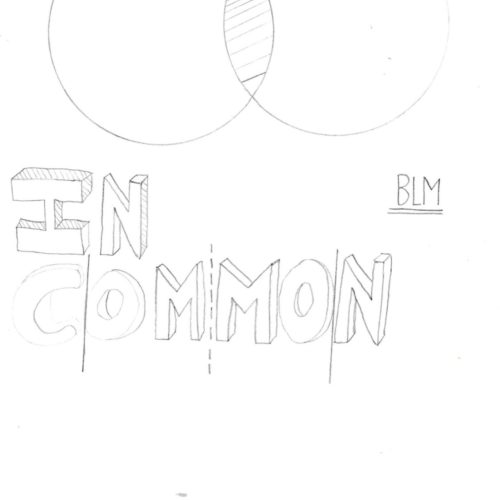 A drawing of a Venn diagram with the overlapping part shaded. The words In Common and BLM are underneath in large writing.