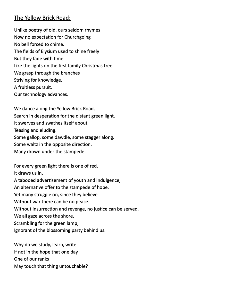 The Yellow Brick Road by Rory McGlade, Colchester Royal Grammar School