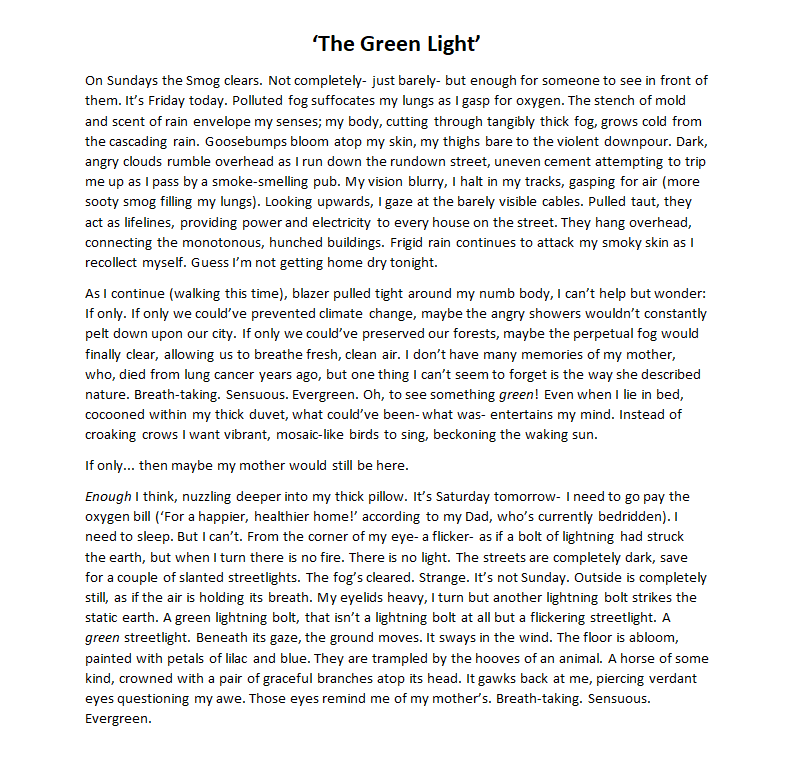 The Green Light by Kacy - The Litmus School Writing Project