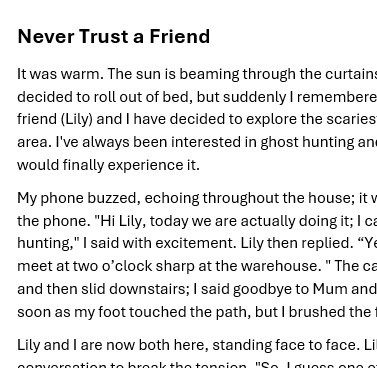 'Never Trust a Friend' by Brandon-Lee, age 13, Year 9, Thomas Clarkson Academy