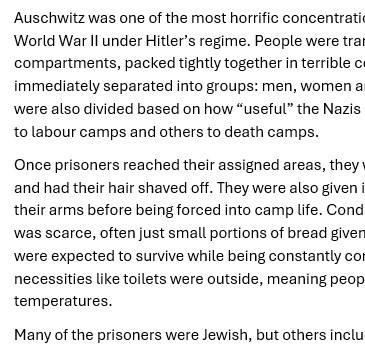 'The Horrors of Auschwitz' by Amaris Cole-McCormick, age 14, Year 9, Thomas Clarkson Academy