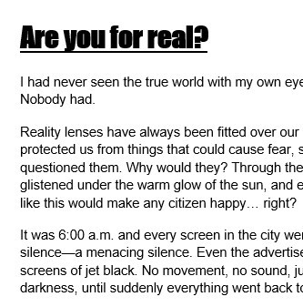 'Are you for Real?' by Ellen, age 15, Fallibroome Academy